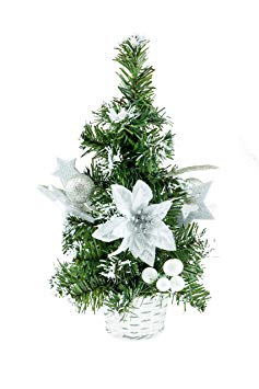 Clever Creations Miniature Christmas Tree - Sparkling Silver Ornaments and Flowers - 16 inch Tree Perfect Holiday Decor for Offices, Classrooms, or Home