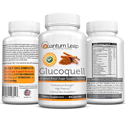 Advanced, 100% Complete Blood Sugar Support Formula. Glucoquell, Clinical Strength with Ceylon Cinnamon and Berberine