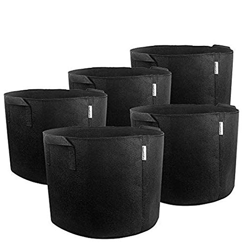 MELONFARM 5-Pack 7 Gallon Plant Grow Bags - Smart Thickened Non-Woven Aeration Fabric Pots Container with Strap Handles - Reinforced Weight Capacity Extremely Durable