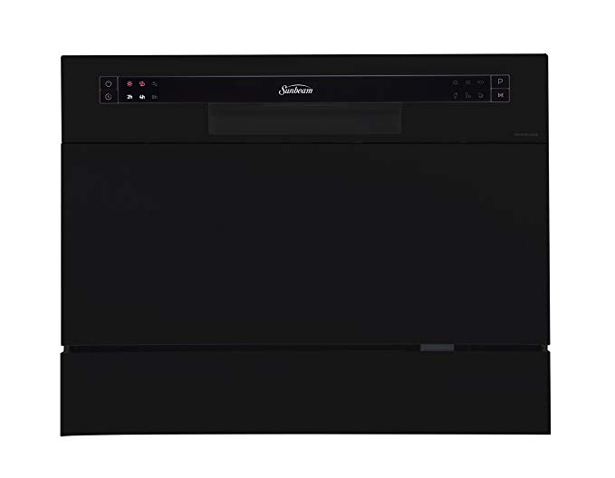 Sunbeam DWSB3602GBB Portable Countertop Dishwasher with 6 Place Setting, Rinse Aid Dispenser, Black