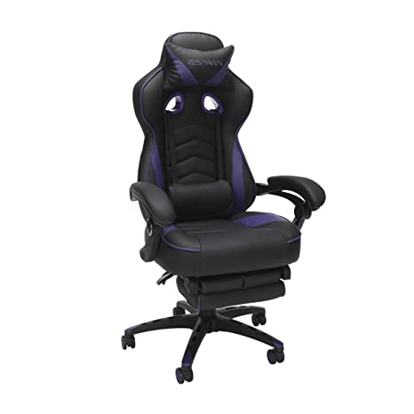 RESPAWN 110 Racing Style Gaming Chair, Reclining Ergonomic Leather Chair with Footrest, in Purple (RSP-110-PUR), 28.50" D x 26.75" W x 48.50" - 51.50" H