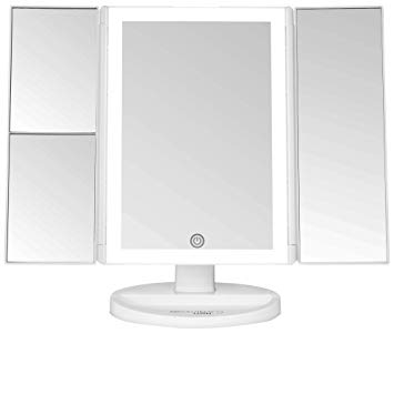 Absolutely Lush Makeup Mirror with light | Vanity Mirror with Touch Screen Dimming, Tri-Fold 1x 2X 3X Magnification Sections, Portable High Definition Clarity Cosmetic LED Light Up Magnifying Mirror