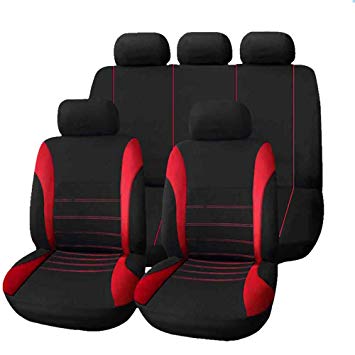 NILE Universal Fit Car Cloth Fabric Seat Cover Full Set - Fit Most Car, Truck, SUV or Van Color Red