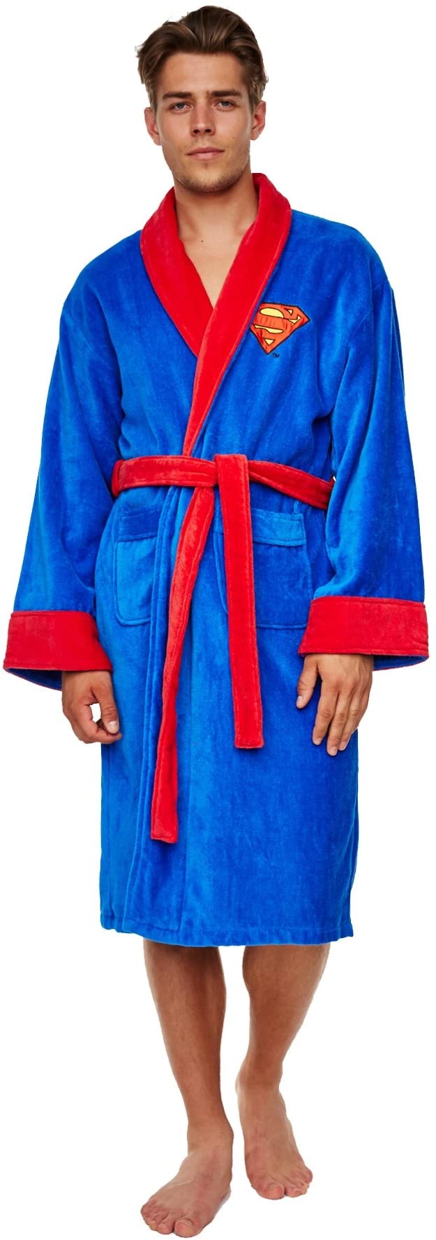 DC Comics Superman Mens Fleece Bath Robe, Blue, One Size