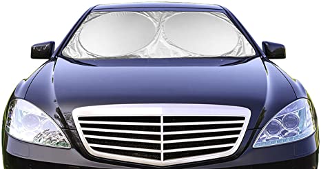 Car Windshield Sunshade (59" x 31.5") UV Protector Shields Auto & Keeps Vehicle Cooler - Easy to Use Pop Up Car Sun Shade for Standard Size Front Windshields