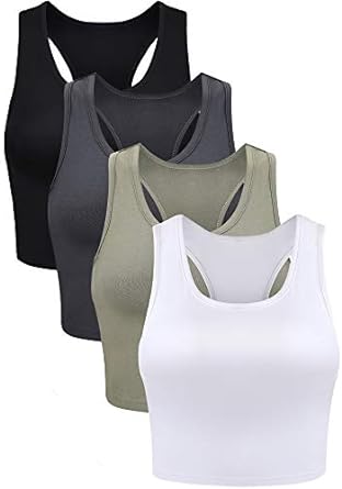 Boao 4 Pieces Basic Crop Tank Tops Sleeveless Racerback Crop Sport Top for Women