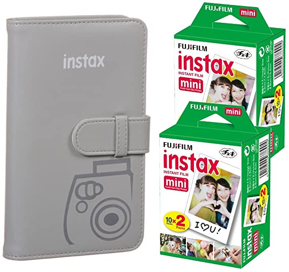 Fujifilm instax Wallet Album (Smokey White)   Fujifilm Instax Mini Twin Pack Instant Film (40 Exposures) – Accessories for Fujifilm Mini 9