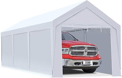 10 x 20 ft Upgraded Heavy Duty Carport Car Canopy with Removable Sidewalls, Portable Garage Tent Boat Shelter with Reinforced Triangular Beams