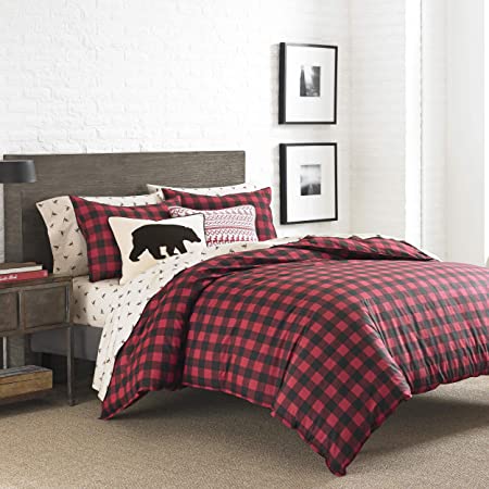 Eddie Bauer Mountain Collection 100% Cotton Soft & Cozy Premium Quality Plaid Comforter with Matching Shams, 3-Piece Bedding Set, King, Scarlet Red