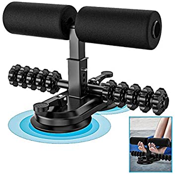 AERLANG Sit Up Bar for Floor, Upgraded Sit Up Assistant Device with massage roller, Portable Sit-Up Exercise Bar with 2 Suction Cups, Adjustable Sit Up Equipment for Body Building for Home Work Travel