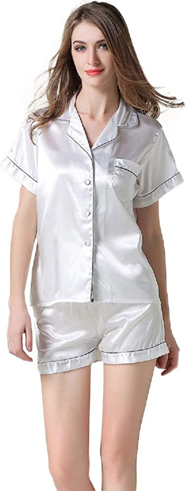 NANJUN Women's Satin Pajamas Sleepwear Long and Short Button-Down Pj Set