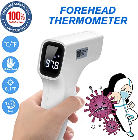 Forehead Thermometer,Infrared Digital Thermometer Professional Precision Non Contact Medical Thermometer with LED Backlit Display Accurate Forehead and Ear Thermometer for Baby Kids and Adults,White