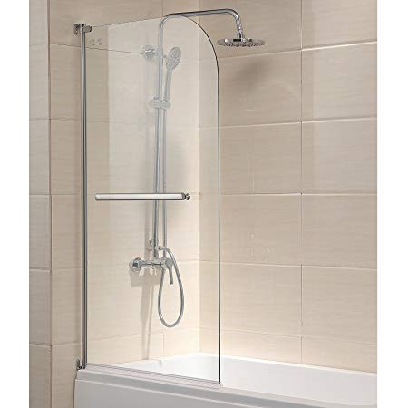 Mecor Shower Door, 55"X31" Glass Enclosure Hinged Bathtub Door Frameless 1/4" Clear Glass Over 180° Pivot Radius Chrome Finish