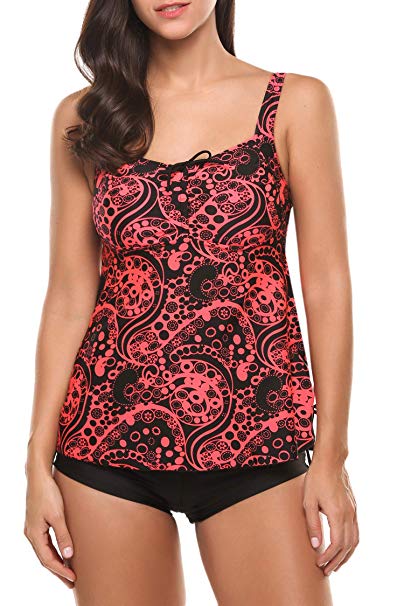 ELOVER Women's 2 Piece Swimsuit Printed Tankini Set Swimwear Bathing Suits