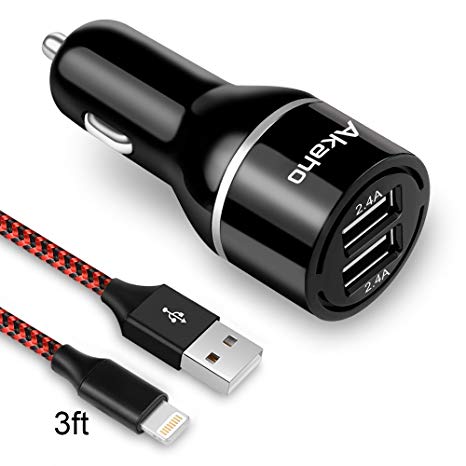 Car Charger Adapter, Iseason Car Charger. Car Charger USB with 24W/4.8A Output   3FT Charging Cable for iPhone Xs/Max/XR, iPad Pro/Mini, Samsung Galaxy Note9 and More