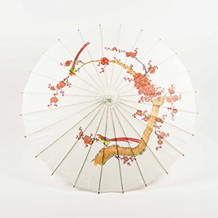 Quasimoon PaperLanternStore.com 32 Inch White Cherry Paper Parasol Umbrella