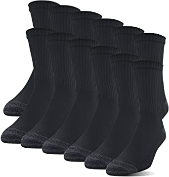 Gildan mens Polyester Half Cushion Mid-crew Socks, 12-pack