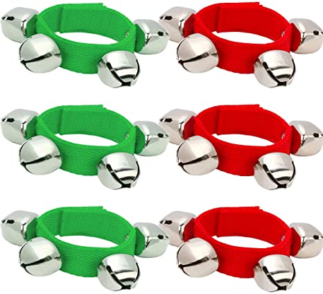 Coolrunner 6 Pcs Christmas Band Wrist Bells Bracelets Jingle Musical Ankle Bells Instrument Percussion Rhythm for Christmas Party Favors Festival Accessories for Kids