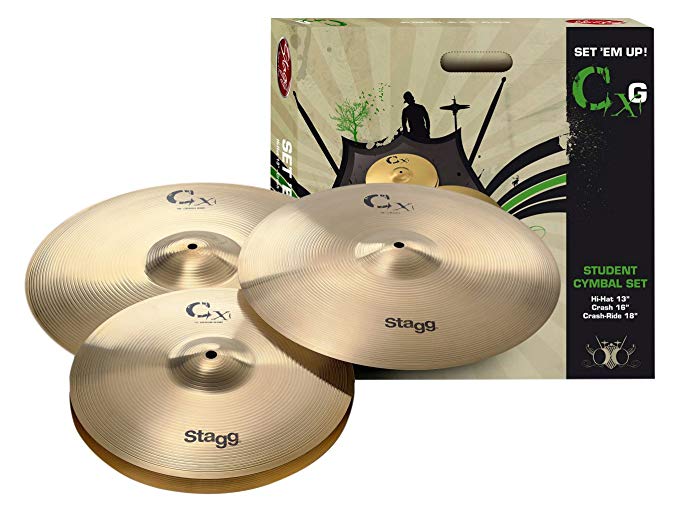 Stagg CXG-SET Brass Starter Cymbal Set with 13-Inch Hi-Hats, 16-Inch Crash and 18-Inch Crash Ride Cymbal