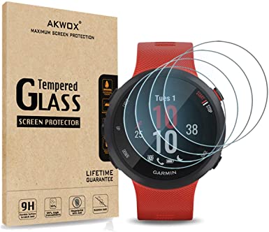 [4-Pack] Akwox Tempered Glass Screen Protector for Garmin Forerunner 45S / 45 GPS Running Watch, [2.5D Arc Edges High Definition 9H Hardness] Anti-Scratch, Bubble-Free