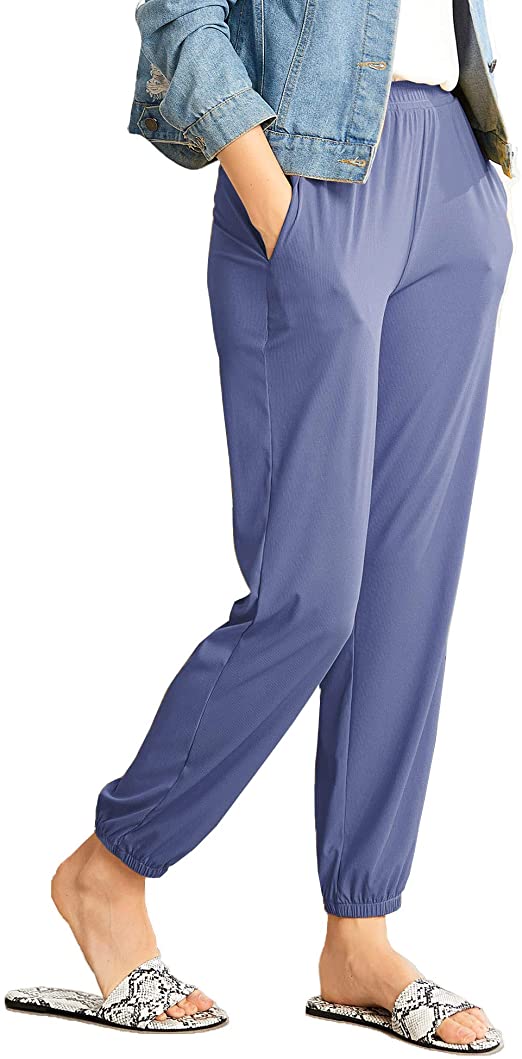 ACEVOG Womens Casual Pants Comfy High Waisted Elastic Sweatpants Loose Fit Lightweight Jogger Lounge Pants with Pockets