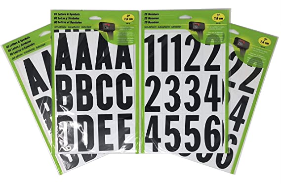 HY-KO Self-Adhesive 3 inches Black and White Vinyl Numbers (2-Pack) and Letters (2-Pack) Bundle