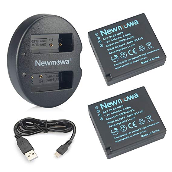 DMW-BLE9 Newmowa Replacement Battery (2 pack) and Dual USB Charger for Panasonic DMW-BLE9, DMW-BLG10 and Panasonic Lumix DMC-ZS60, DMC-ZS100, DMC-LX100, DMC-GF3, DMC-GF5, DMC-GF6, DMC-GX7, DMC-GX85