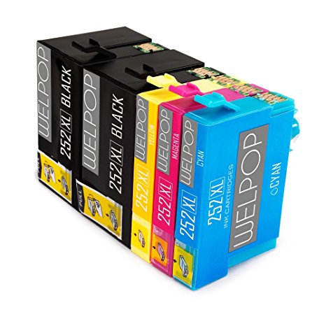 WELPOP 252XL Remanufactured ink cartridges Replacement for Epson 252 ink cartridges, (2 Black, 1 Cyan, 1 Magenta, 1 Yellow) Uesd for Epson Workforce WF 3640 WF 3630 WF 3620 WF 7610 WF 7620 WF 7110