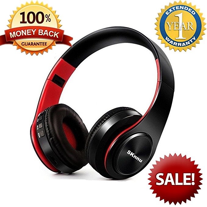 Bluetooth Headphones Foldable Bass Over Ear Bluetooth Headphones Workout with MIC Bluetooth Headphones SD Card Noise Cancelling Wireless Wired Dual Mode Headphones Black Red