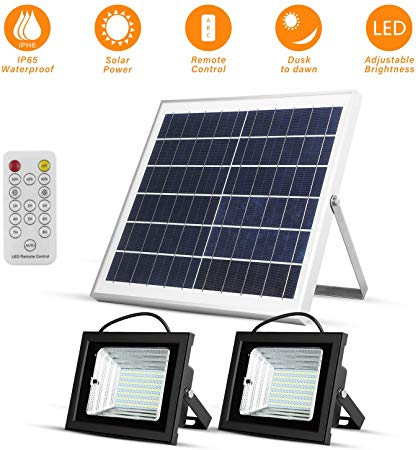Richarm Solar Led Flood Lights Outdoor Dusk to Dawn 15W 13.8“ Solar Panels 800LM Dual 98 LED Lights with Remote IP65 Waterproof Solar Powered for Shed Barn Deck Flag Pole Pool Floodlights