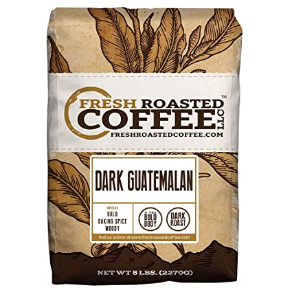 Fresh Roasted Coffee LLC, Dark Guatemalan Huehuetenango Coffee, Dark Roast, Whole Bean, 5 Pound Bag