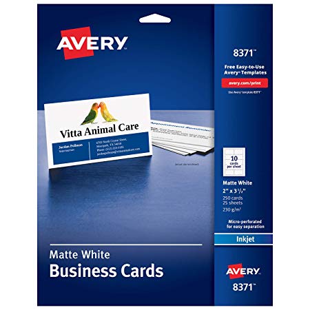 Avery Printable Business Cards, Inkjet Printers, 250 Cards, 2 x 3.5 (8371)