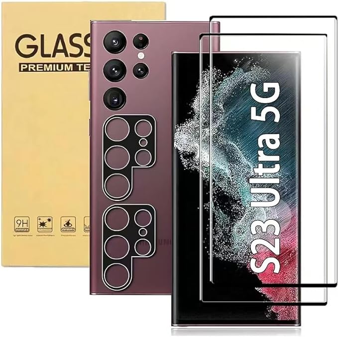 Russell Hobbs [2 2 Pack] for Samsung Galaxy S23 Ultra 5G Screen Protector Tempered Glass Camera Lens Protector,Touch Sensitive,Fingerprint Support,9H Hardenss