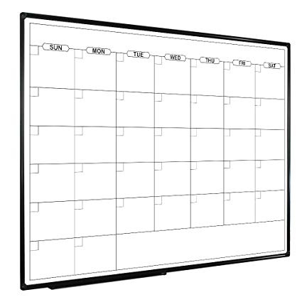 JILoffice Dry Erase Calendar Whiteboard - Magnetic White Board Calendar Monthly 48 X 36 Inch, Black Aluminium Frame Wall Mounted Board for Office Home and School