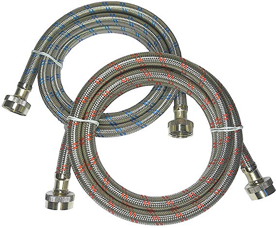 Premium Stainless Steel Washing Machine Hoses, 3 Ft Burst Proof (2 Pack) Red and Blue Striped Water Connection Inlet Supply Lines - Lead Free