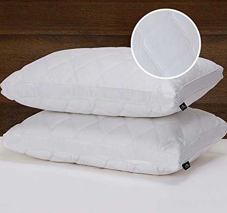 Millihome Quilted Feather and Down Gusset Bed Pillow, 100% Egyptian Cotton Fabric, Standard/Queen Size, White, Set of 2