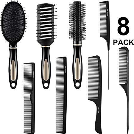 8 Pcs Paddle Hair Brush Detangling Brush Hair Brush Comb Set, Include 3 Pieces Airbag Massage Comb and 5 Pieces Hair Styling Comb