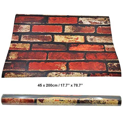 Red Wallpaper Brick, H2MTOOL Removable Self-Adhesive Contact Paper Roll for Room Decor (17.7” x 78.7”, Red Brick)