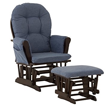 Stork Craft Hoop Glider and Ottoman, Espresso/Denim