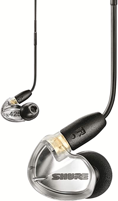 Shure SE425 Sound Isolating Earphones with 3.5mm Cable, Remote and Mic, Silver
