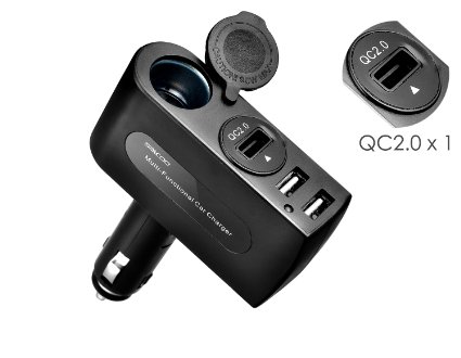 QC20Saicoo Multi-Functional Foldable Car Charger Includes One QC 20 Quick Charge Port Two Smart Charge Ports and One Cigar Lighter