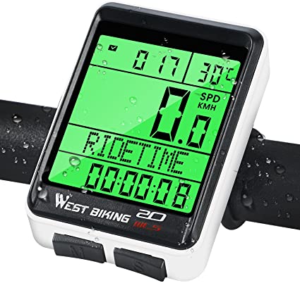 West Biking Wireless Bike Computer 5 Language Bicycle Odometer & Speedometer Rainproof Weekly Updated Memory & Automatic Wake-up Cycling Speed Tracker with LCD Backlight Multi-Functions for Most Bikes