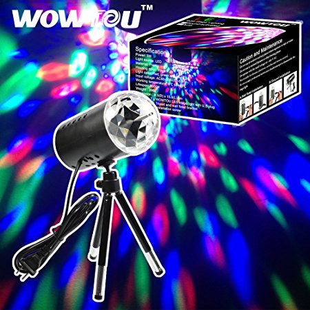 WOWTOU Rotating House Party Crystal Disco Ball LED Stage Light with 360 Degree Extendable Tripod and US Plug