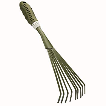Homes Garden Small Grip Hand Fan Rake 15.5" L x 4.5" W Carbon Steel Garden Hand 9-Teeth Little Leaf Broom Lightweight TPR Ergonomic Grip Non-Slip Handle Flexible Tines #G-2014-US
