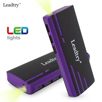 Power Bank Leadtry&Reg; 10000mah External Battery with Triple USB Port Portable Charger Backup Pack Build in Flash Light for Iphone 6s 6 Plus, Ipad and Samsung Smart Phone, Tablet Pcs (Black*purple)