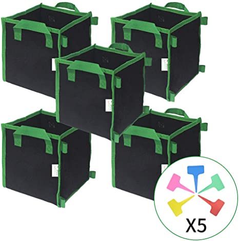 CASOLLY 10 Gallon 5-Bag Green Hand Square Grow Bags Plant Pot Container