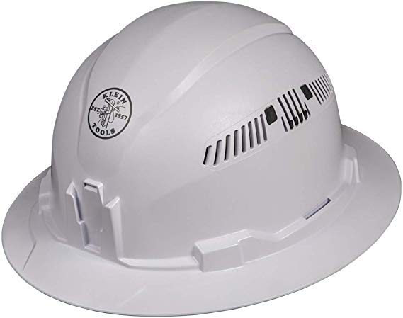 Klein Tools 60401 Hard Hat, Vented Full Brim Style, Padded, Self-Wicking Odor-Resistant Sweatband, White