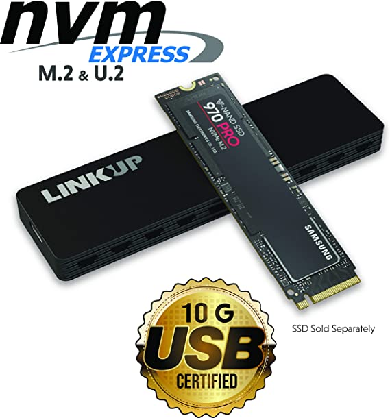 LINKUP - NVMe Enclosure M.2 SSD to USB C 10Gbps Adapter | Aluminum Case USB 3.1 Gen 2 (10 Gbps) to PCIe Gen3 x2 Bridge Chip | for Windows & Mac | Compatible for Samsung 960/970 EVO/PRO WD Black Intel