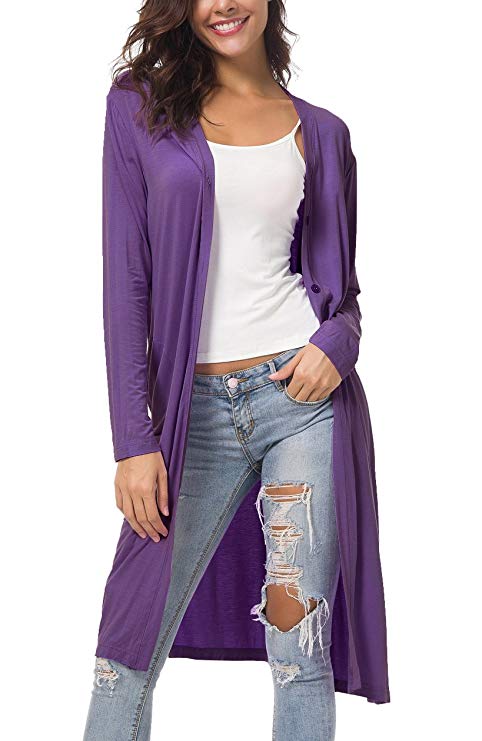 Urban CoCo Women's Casual Split Button Open Front Long Cardigan with Pockets