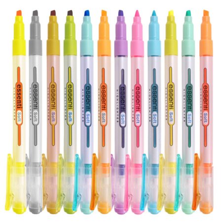 Monami Liner Soft Pastel Color Highlighter Pen Marker - 12 Colors (Pack of 12 Pens)